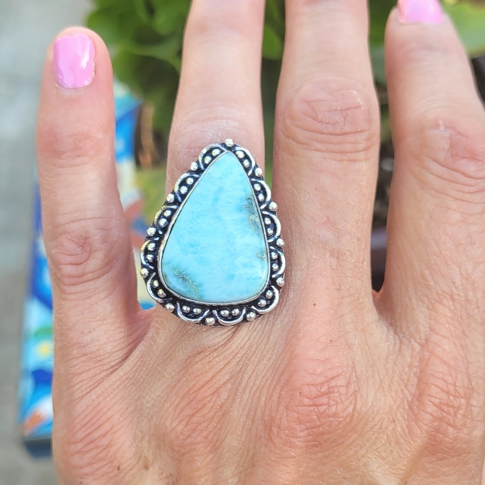 🩵Sky Blue Larimar Gemstone Sterling Silver Ring